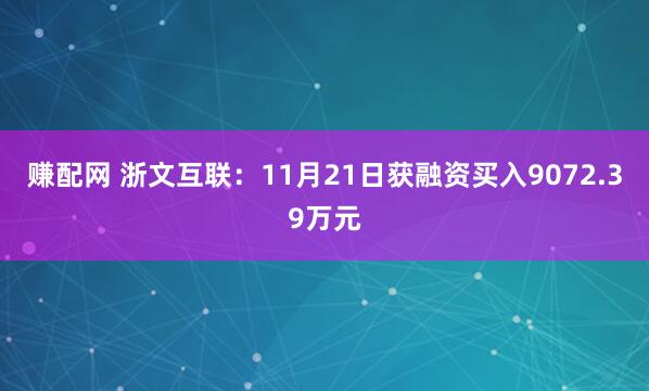 赚配网 浙文互联:11月21日获融资买入9072.39万元