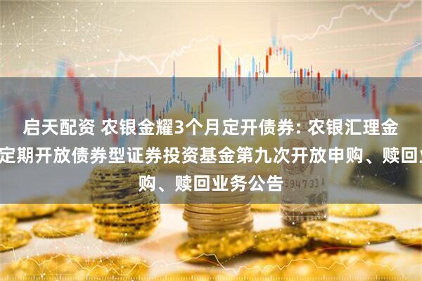 启天配资 农银金耀3个月定开债券: 农银汇理金耀3个月定期开放债券型证券投资基金第九次开放申购、赎回业务公告